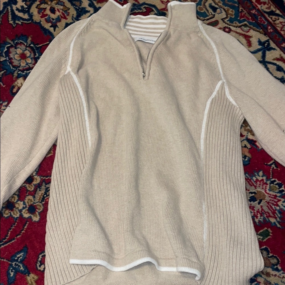 Men's Beige Sweater with Half-Zip